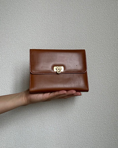 Salvatore Ferragamo Brown Leather Mini Clutch with Mirror