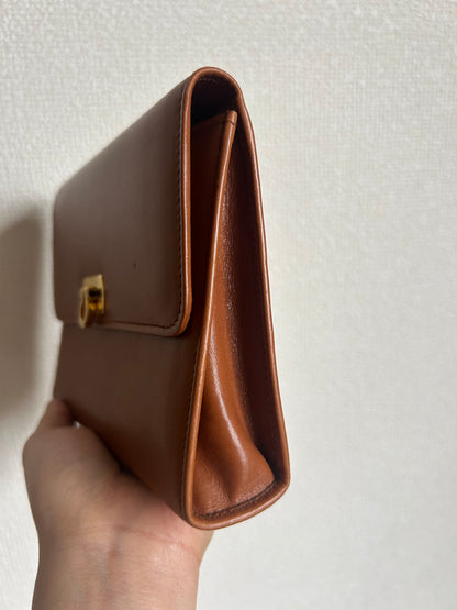 Salvatore Ferragamo Brown Leather Mini Clutch with Mirror