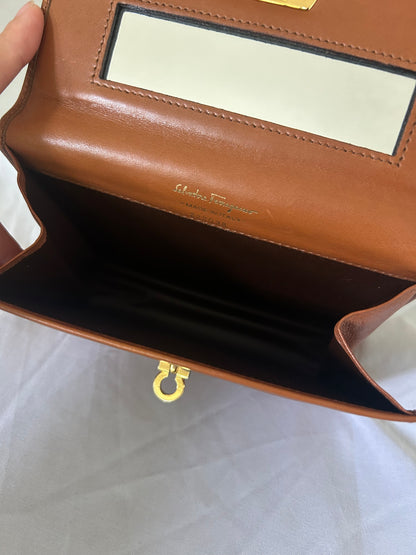 Salvatore Ferragamo Brown Leather Mini Clutch with Mirror