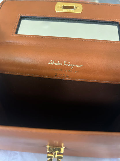 Salvatore Ferragamo Brown Leather Mini Clutch with Mirror