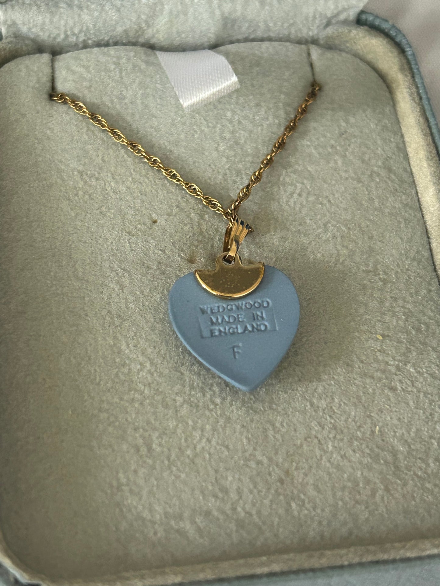 Wedgwood Heart-shaped Blue Jasperware Pendant Necklace, Cupid Relief Design