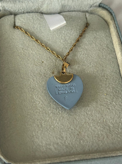 Wedgwood Heart-shaped Blue Jasperware Pendant Necklace, Cupid Relief Design