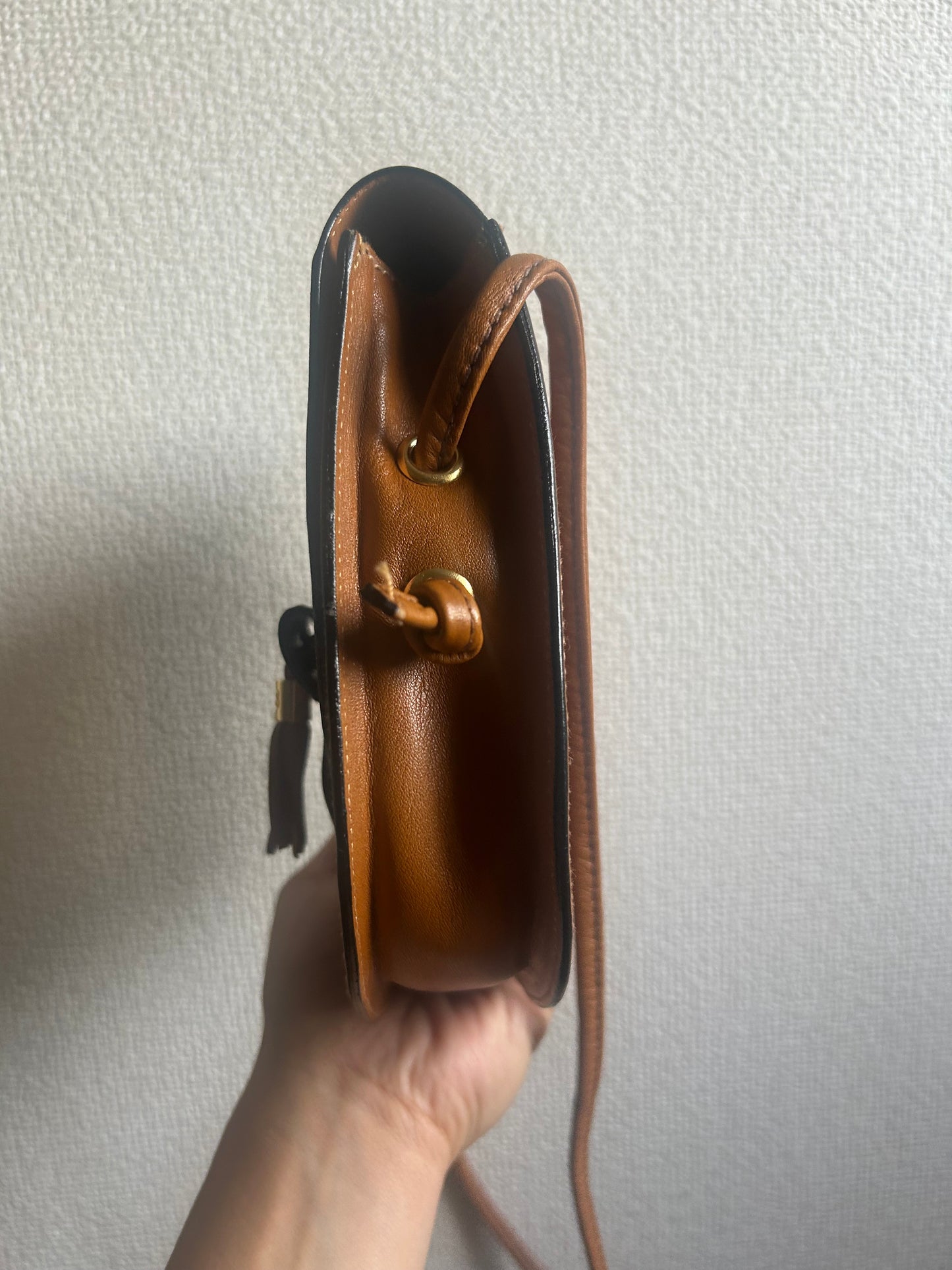 Bally Warm Brown Half Moon Tassel Sling