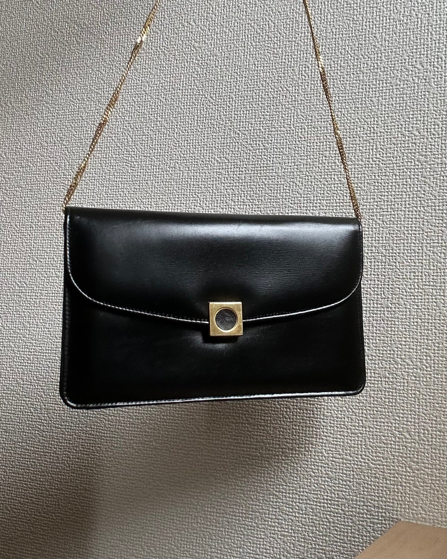 Launer London Formal Black Leather Bag with Removable Chain Strap