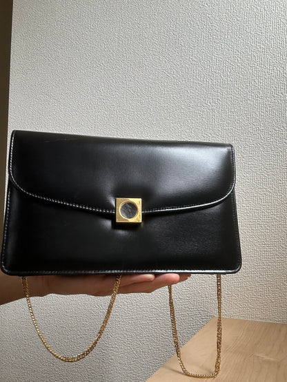 Launer London Formal Black Leather Bag with Removable Chain Strap