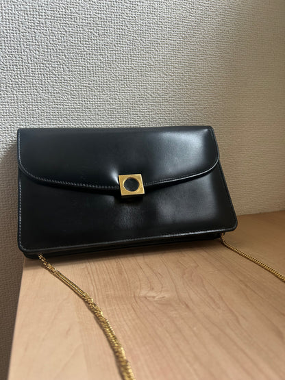 Launer London Formal Black Leather Bag with Removable Chain Strap
