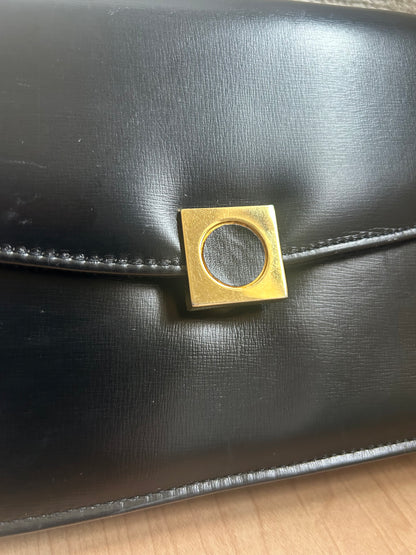 Launer London Formal Black Leather Bag with Removable Chain Strap