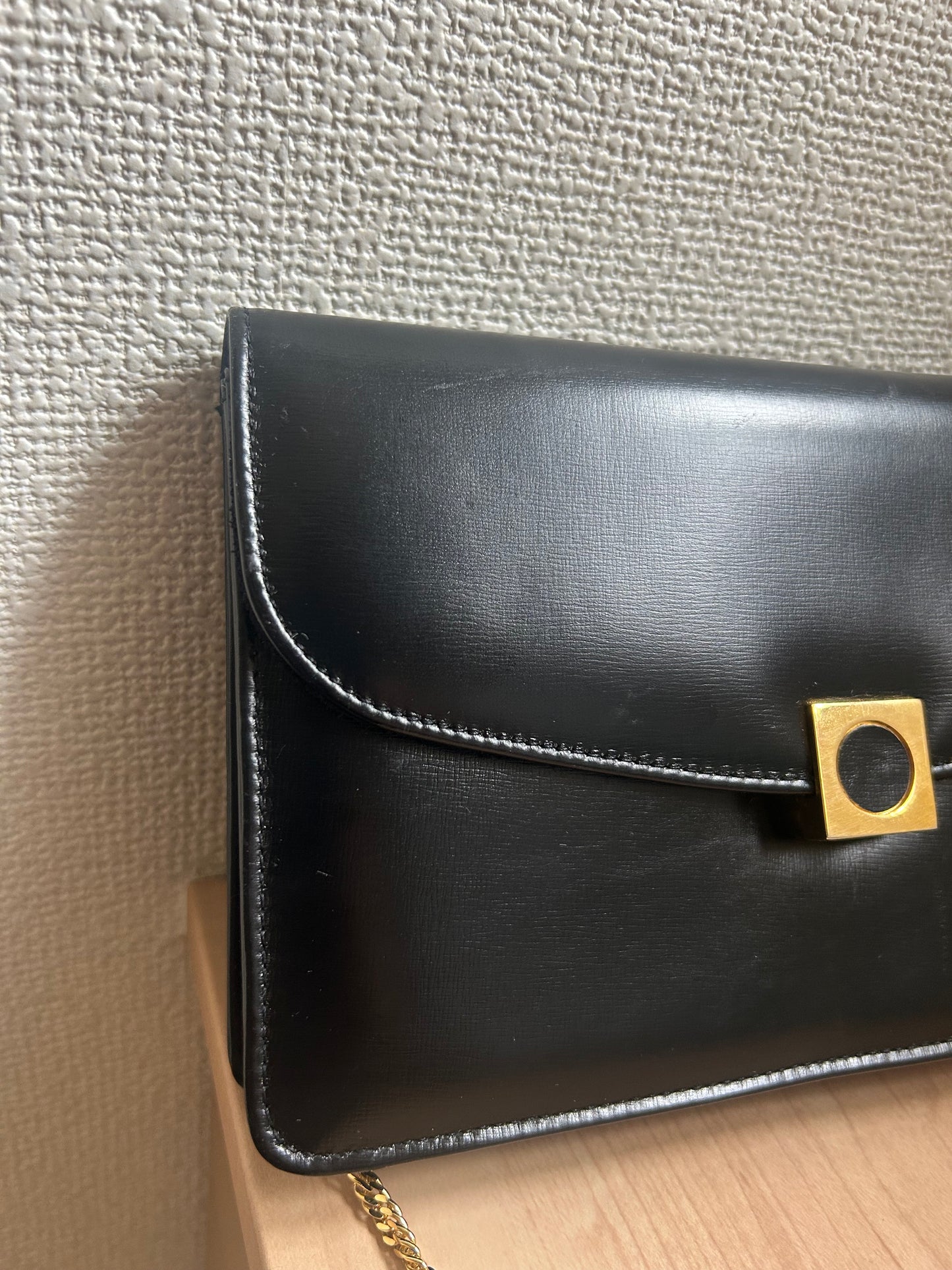 Launer London Formal Black Leather Bag with Removable Chain Strap