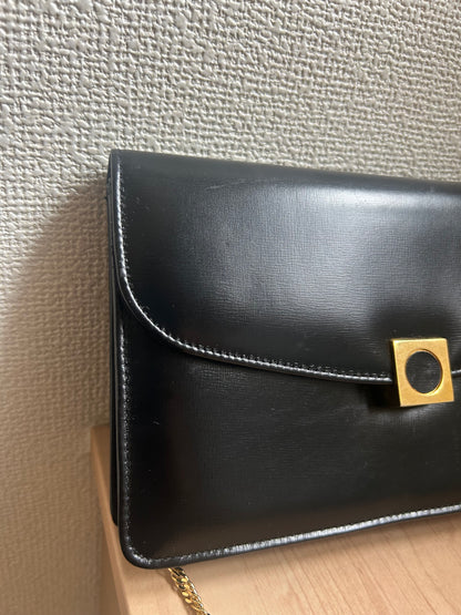 Launer London Formal Black Leather Bag with Removable Chain Strap