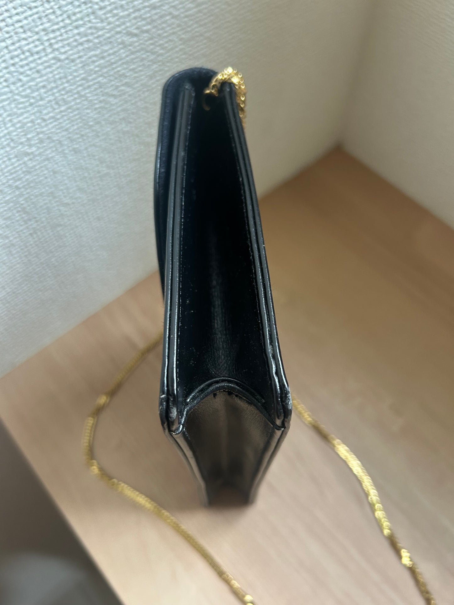 Launer London Formal Black Leather Bag with Removable Chain Strap
