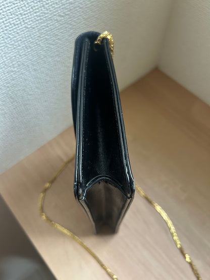Launer London Formal Black Leather Bag with Removable Chain Strap