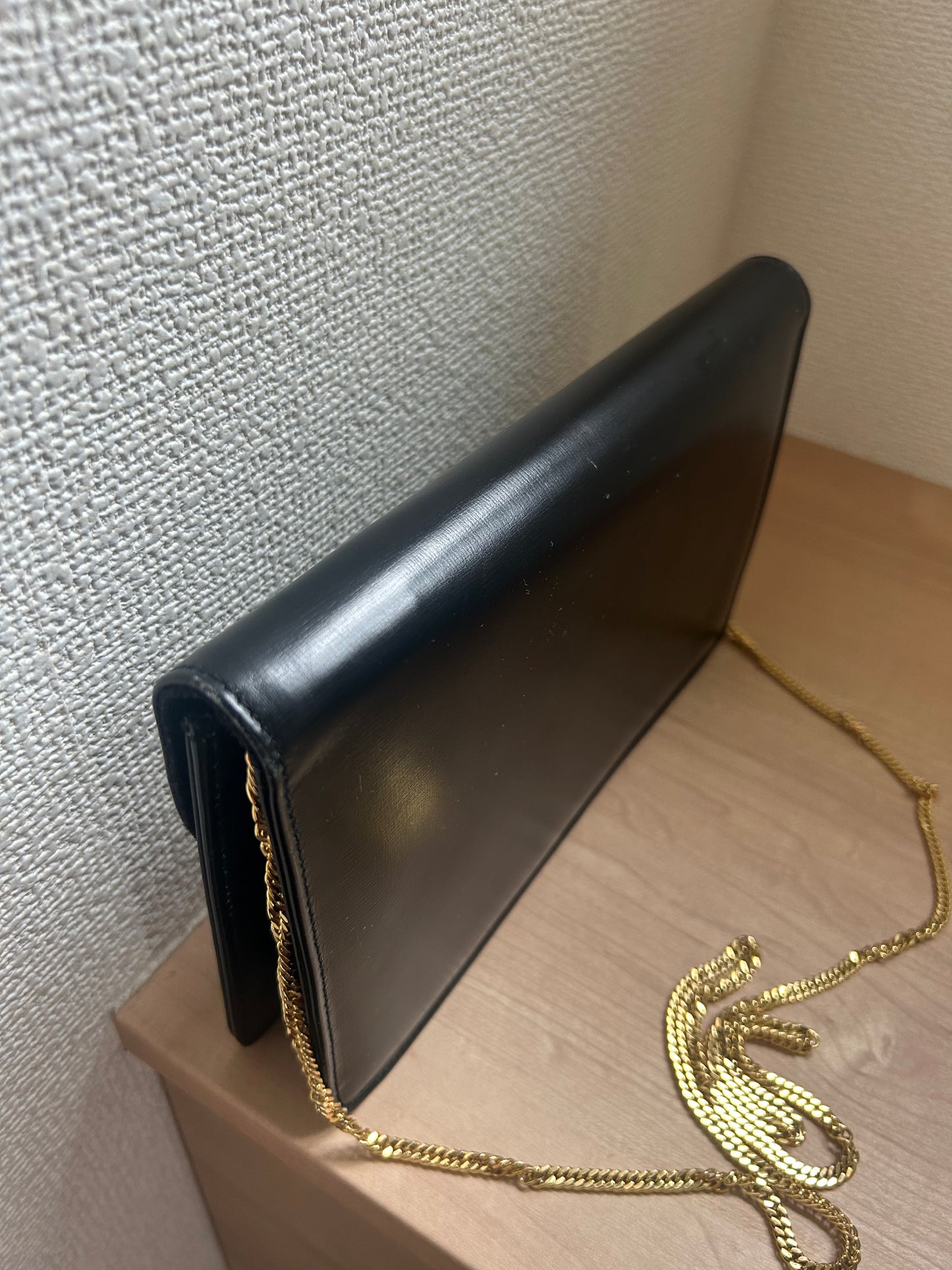 Launer London Formal Black Leather Bag with Removable Chain Strap