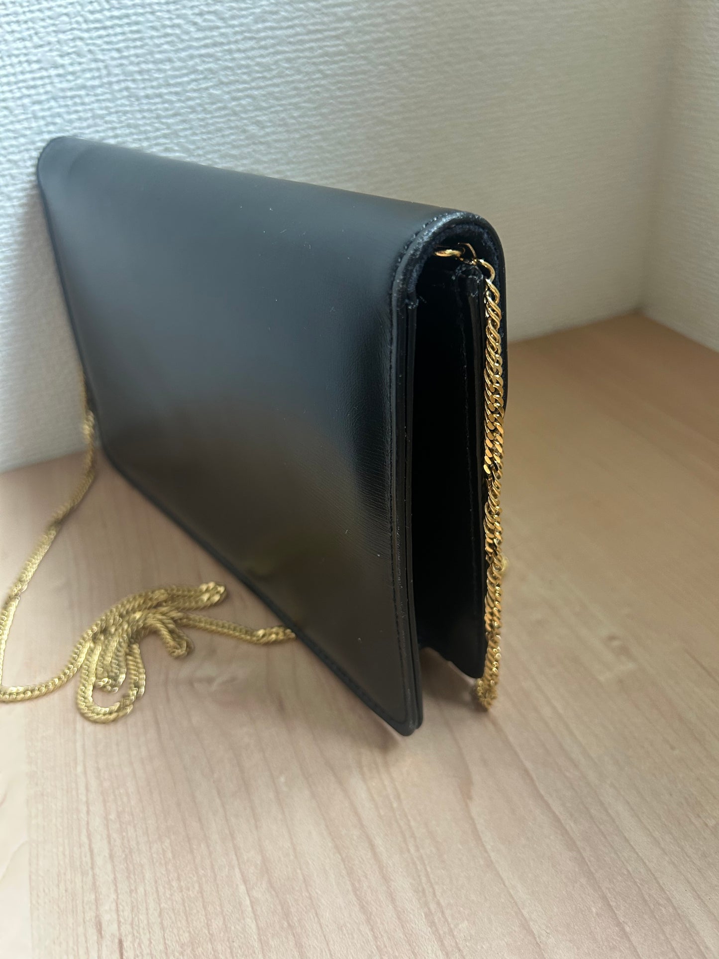 Launer London Formal Black Leather Bag with Removable Chain Strap