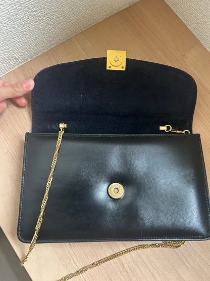 Launer London Formal Black Leather Bag with Removable Chain Strap