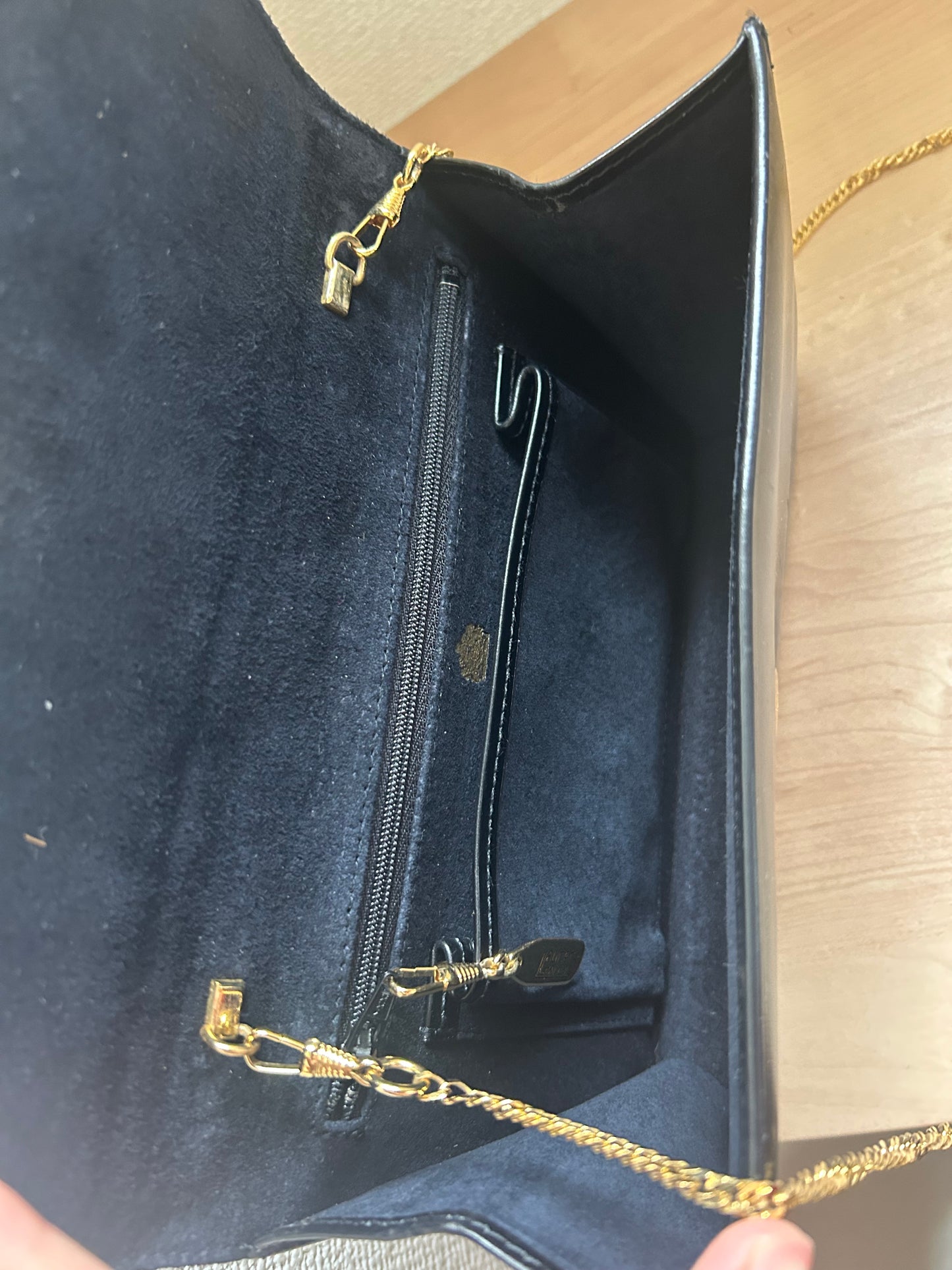 Launer London Formal Black Leather Bag with Removable Chain Strap