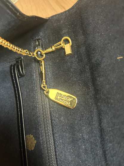 Launer London Formal Black Leather Bag with Removable Chain Strap