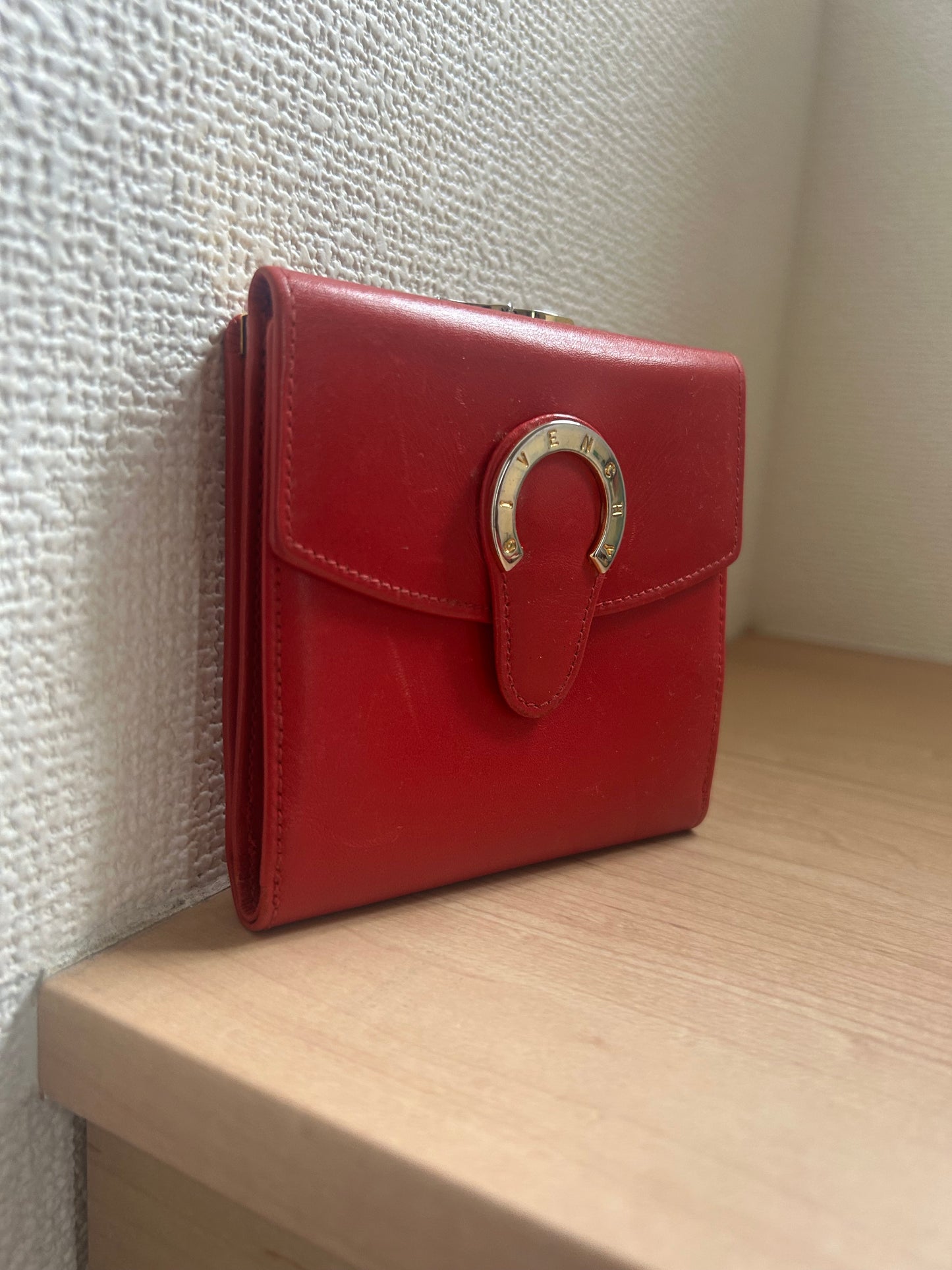 Givenchy Red Leather Tri-fold Wallet with Horseshoe Accent