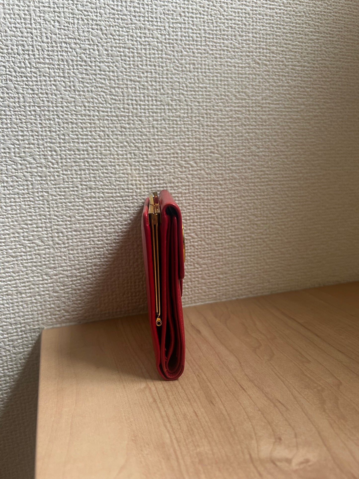 Givenchy Red Leather Tri-fold Wallet with Horseshoe Accent
