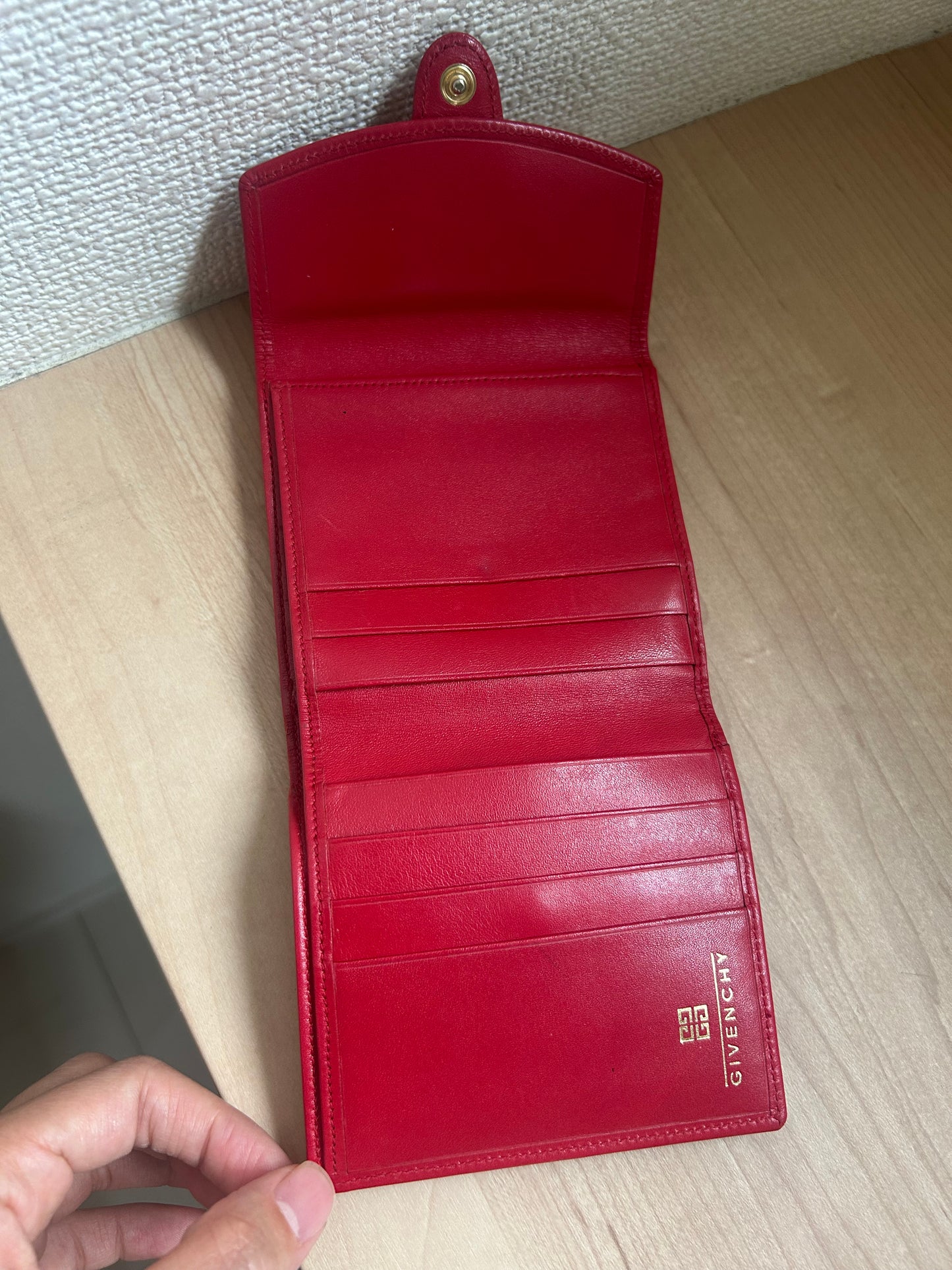 Givenchy Red Leather Tri-fold Wallet with Horseshoe Accent