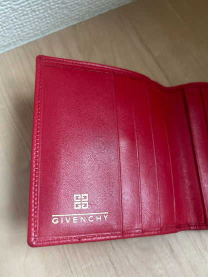 Givenchy Red Leather Tri-fold Wallet with Horseshoe Accent