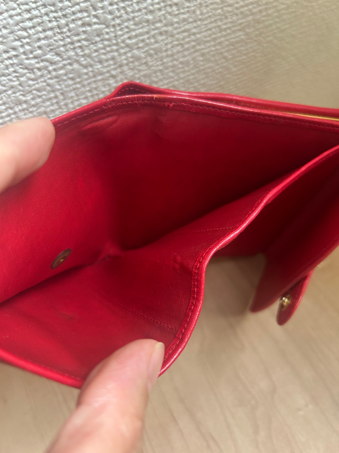 Givenchy Red Leather Tri-fold Wallet with Horseshoe Accent