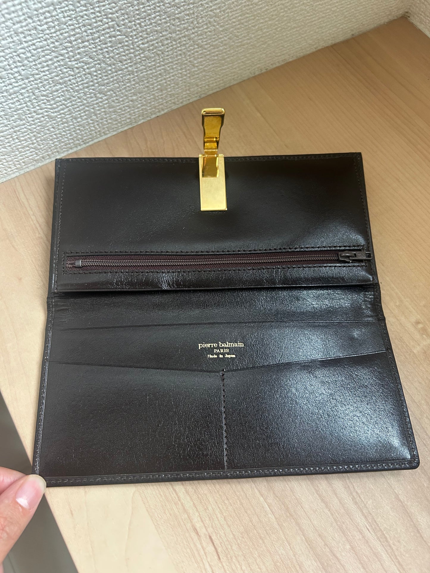 Pierre Balmain Fabric and Leather Monogram Long Bi-fold Wallet with Clip Closure