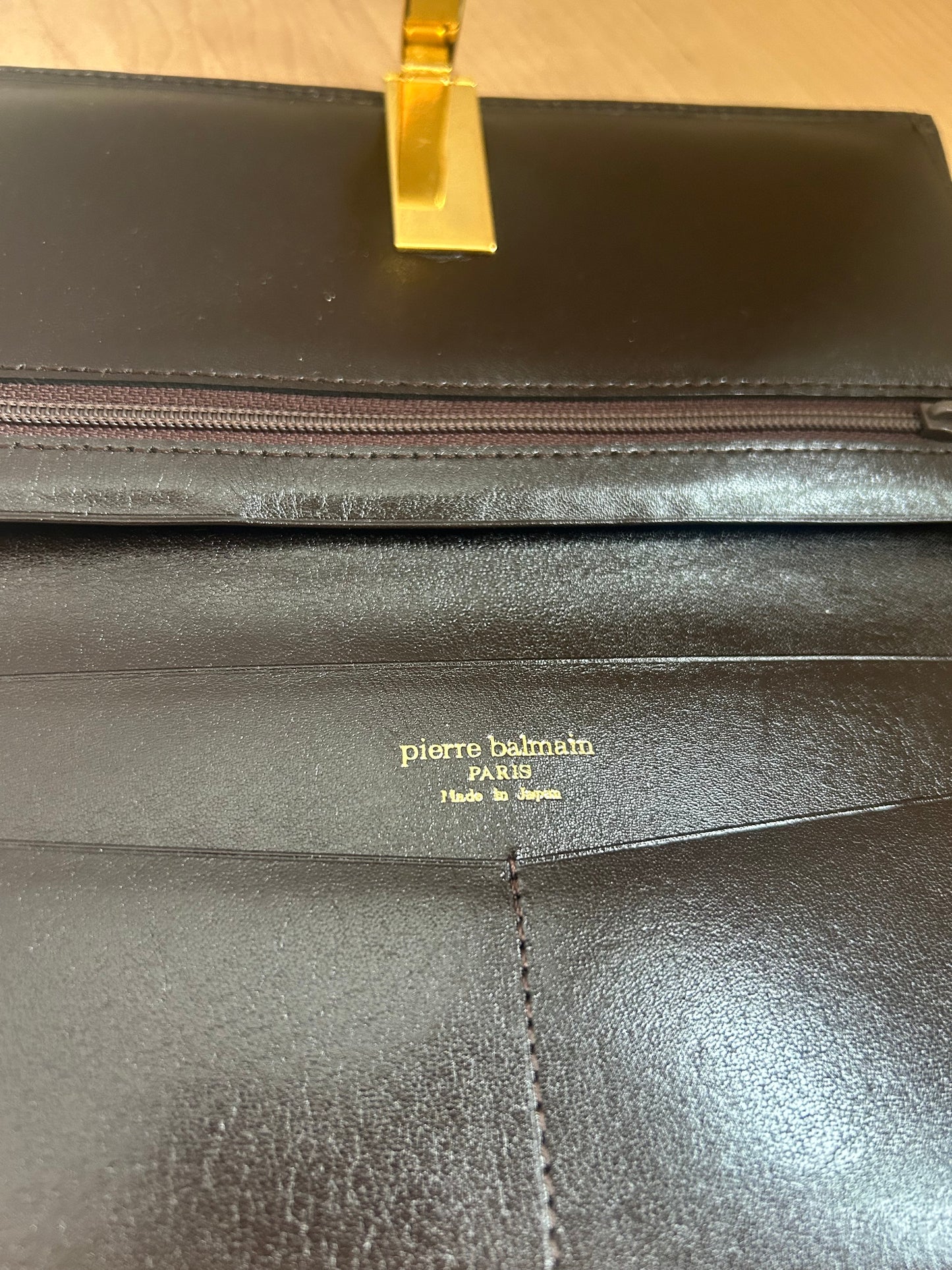 Pierre Balmain Fabric and Leather Monogram Long Bi-fold Wallet with Clip Closure