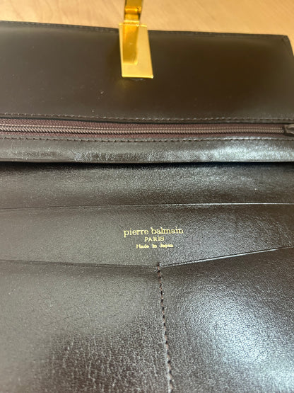 Pierre Balmain Fabric and Leather Monogram Long Bi-fold Wallet with Clip Closure