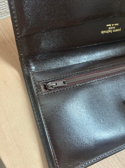 Pierre Balmain Fabric and Leather Monogram Long Bi-fold Wallet with Clip Closure