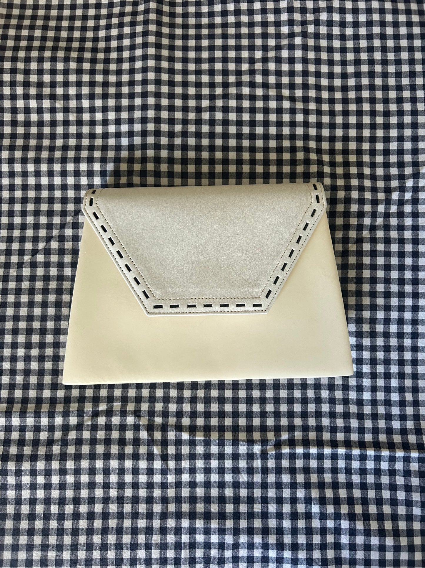 Yves Saint Laurent Cream & White Trapezoid Clutch