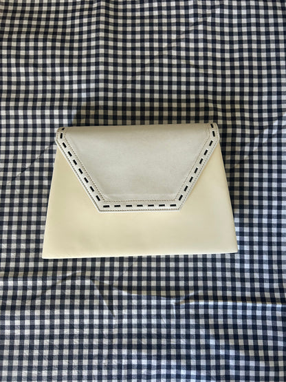 Yves Saint Laurent Cream & White Trapezoid Clutch