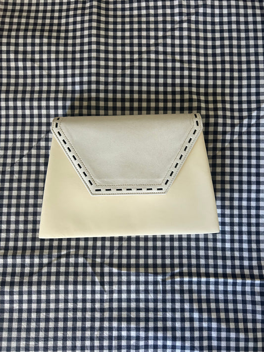 Yves Saint Laurent Cream & White Trapezoid Clutch