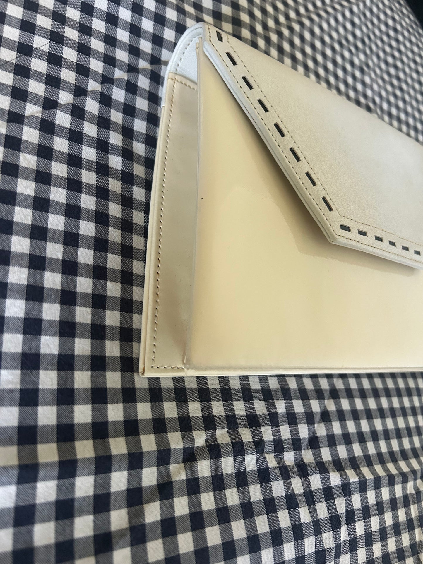 Yves Saint Laurent Cream & White Trapezoid Clutch