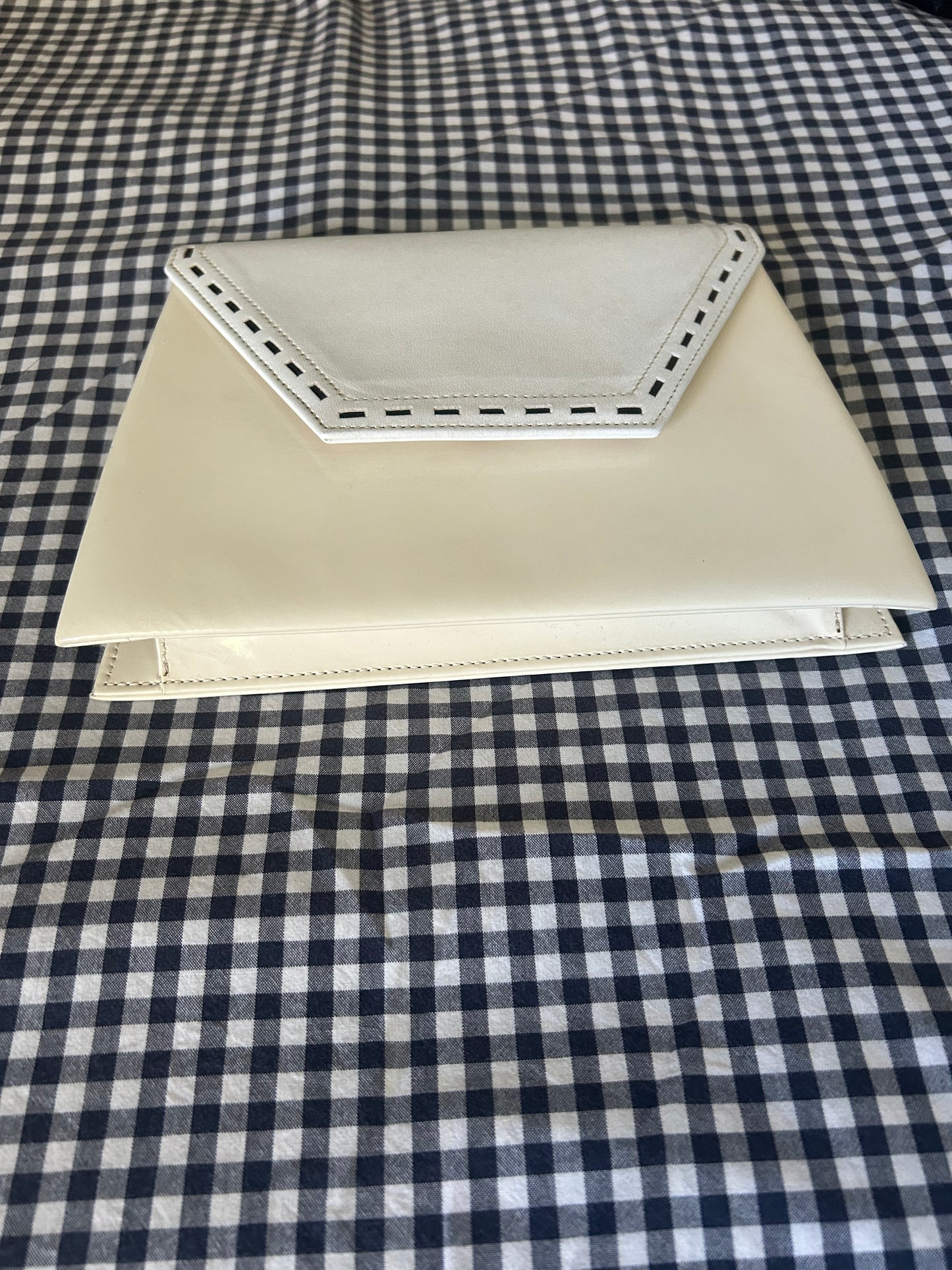 Yves Saint Laurent Cream & White Trapezoid Clutch