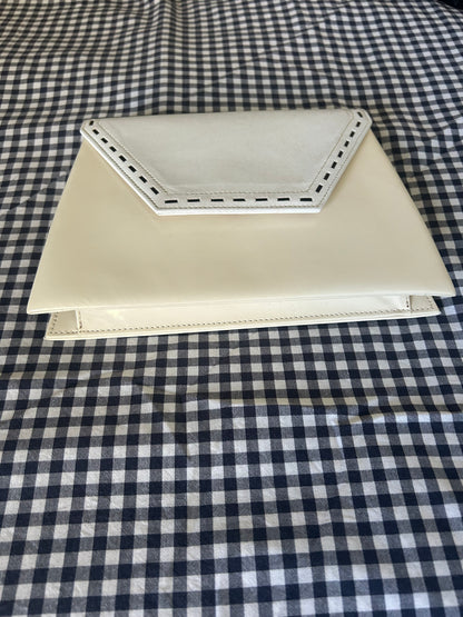 Yves Saint Laurent Cream & White Trapezoid Clutch