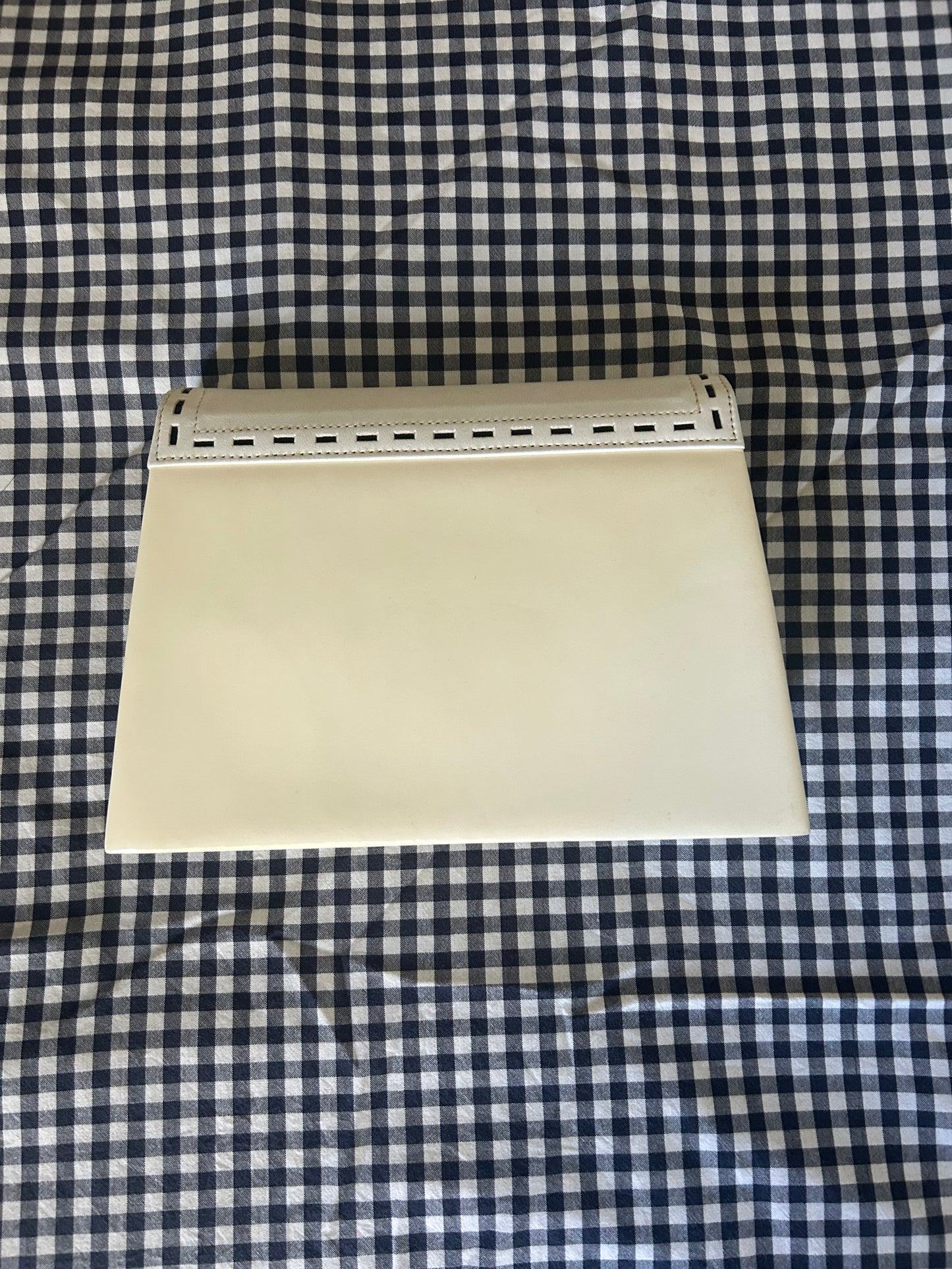 Yves Saint Laurent Cream & White Trapezoid Clutch