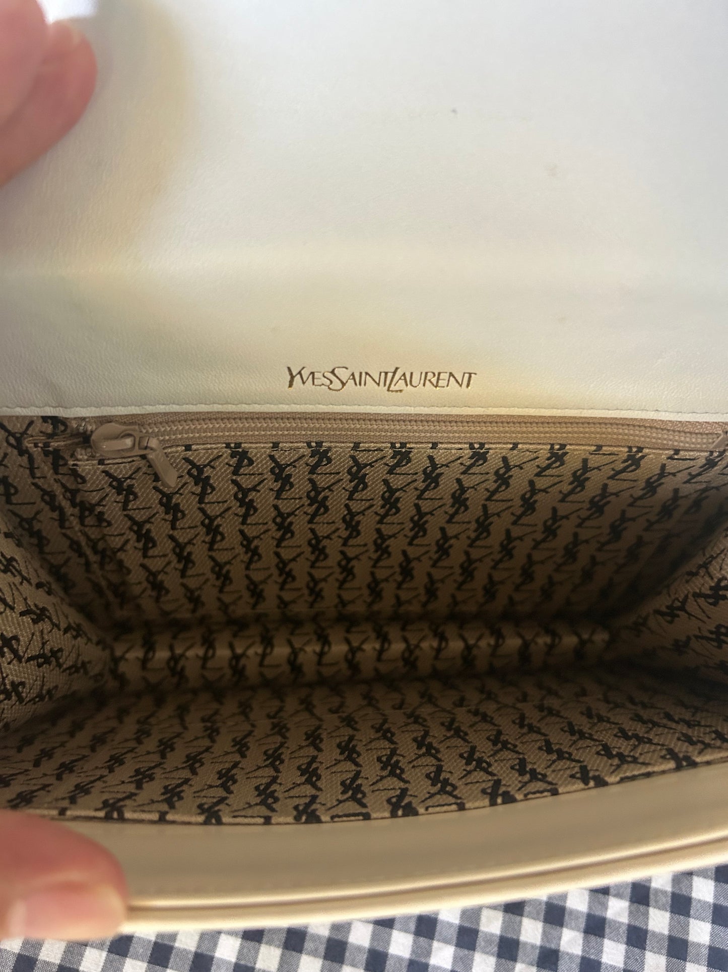 Yves Saint Laurent Cream & White Trapezoid Clutch