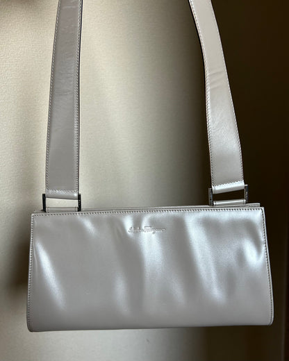 Salvatore Ferragamo Silver Patent Leather One Shoulder