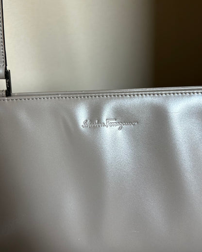 Salvatore Ferragamo Silver Patent Leather One Shoulder