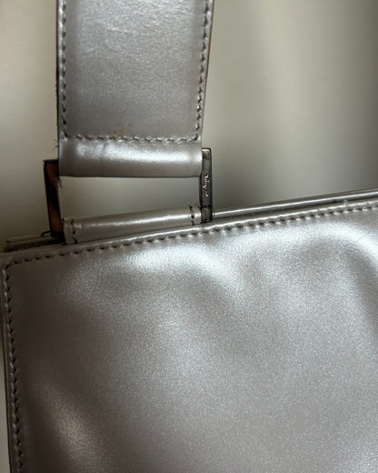 Salvatore Ferragamo Silver Patent Leather One Shoulder