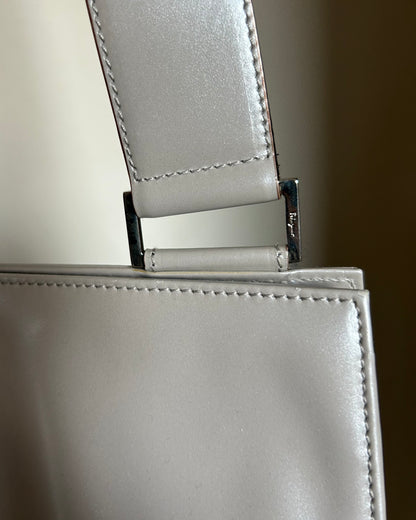 Salvatore Ferragamo Silver Patent Leather One Shoulder
