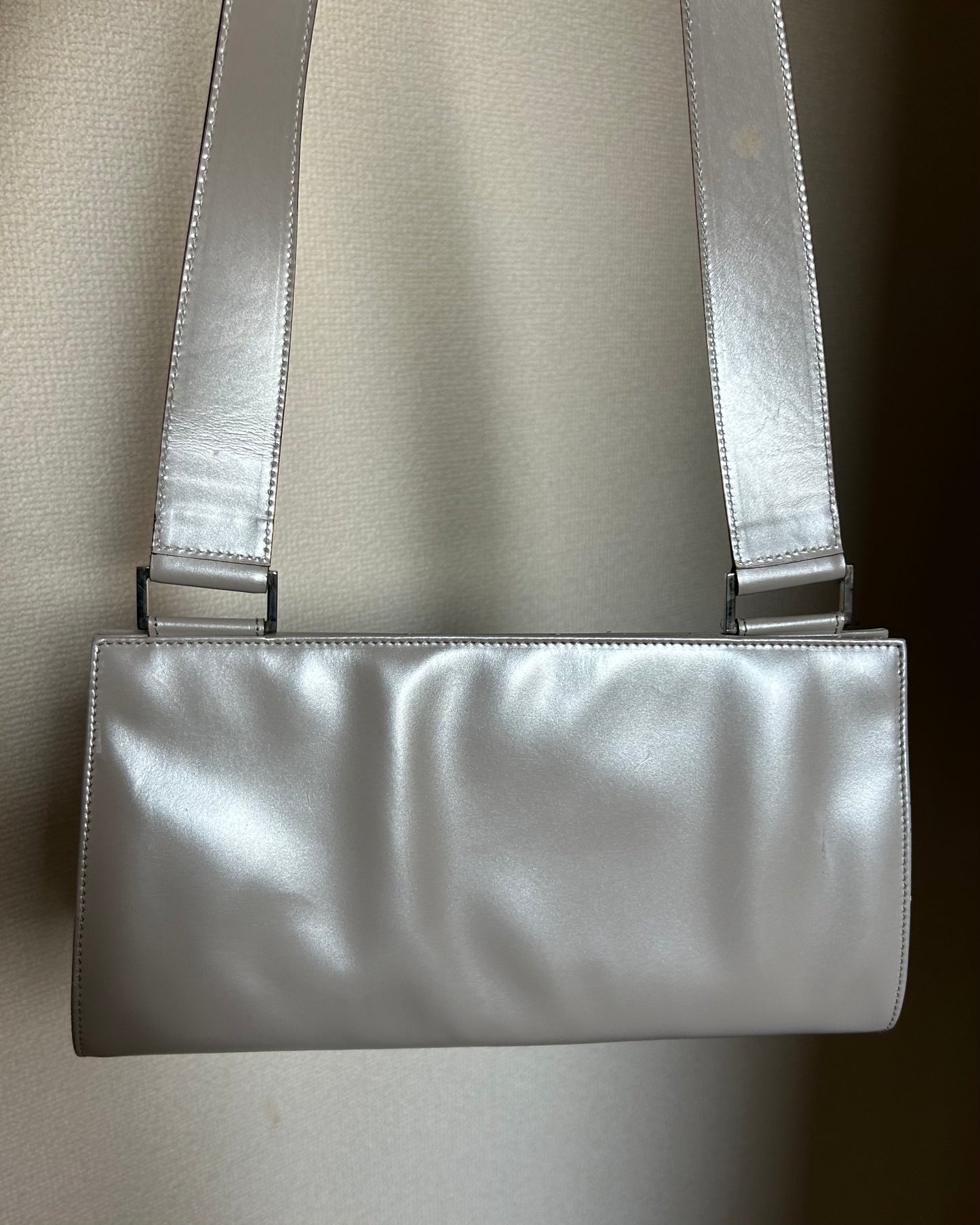 Salvatore Ferragamo Silver Patent Leather One Shoulder