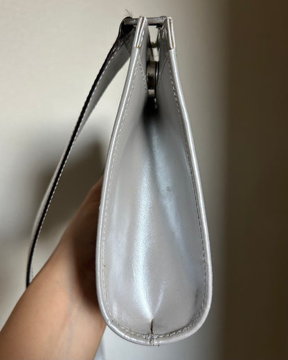 Salvatore Ferragamo Silver Patent Leather One Shoulder