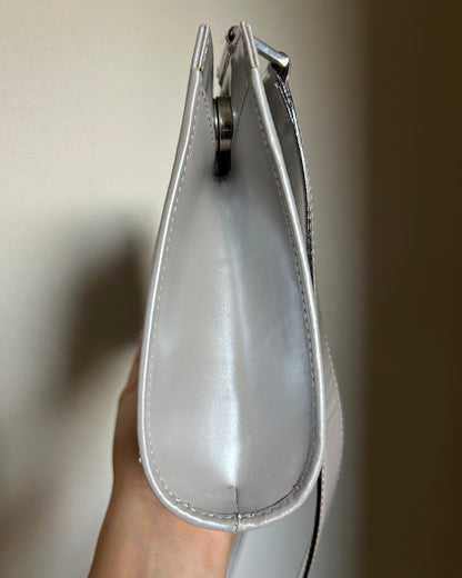 Salvatore Ferragamo Silver Patent Leather One Shoulder
