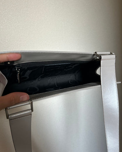 Salvatore Ferragamo Silver Patent Leather One Shoulder