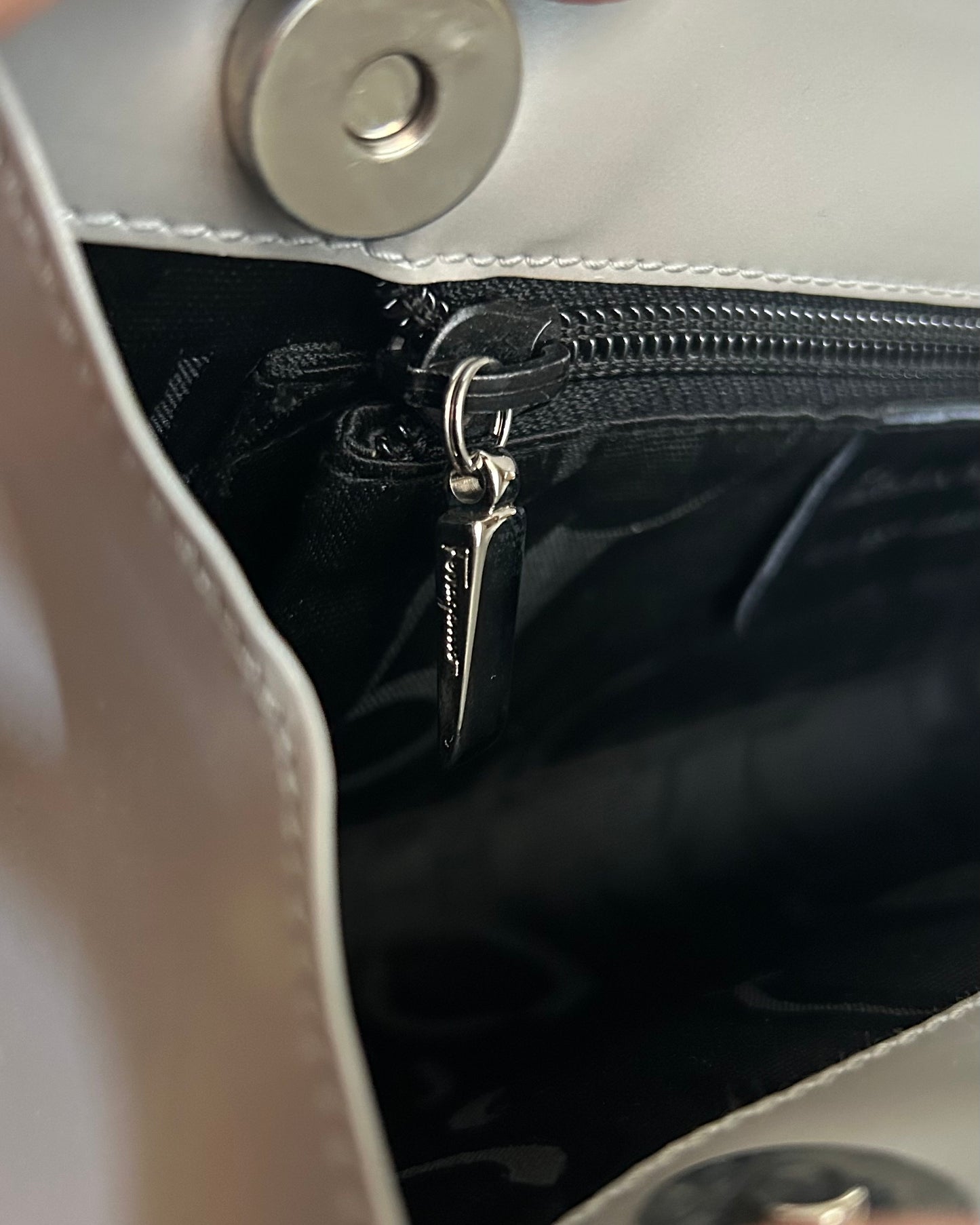Salvatore Ferragamo Silver Patent Leather One Shoulder