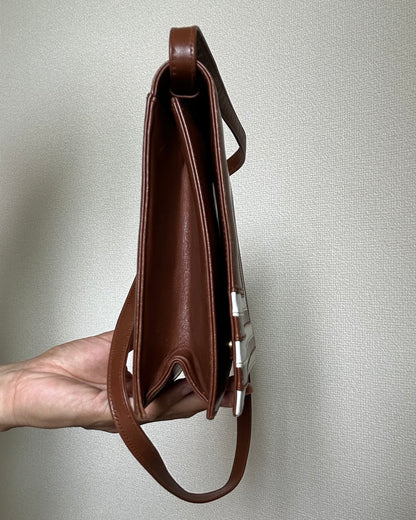 Valentino Garavani Cognac Brown Geometric Flap Bag