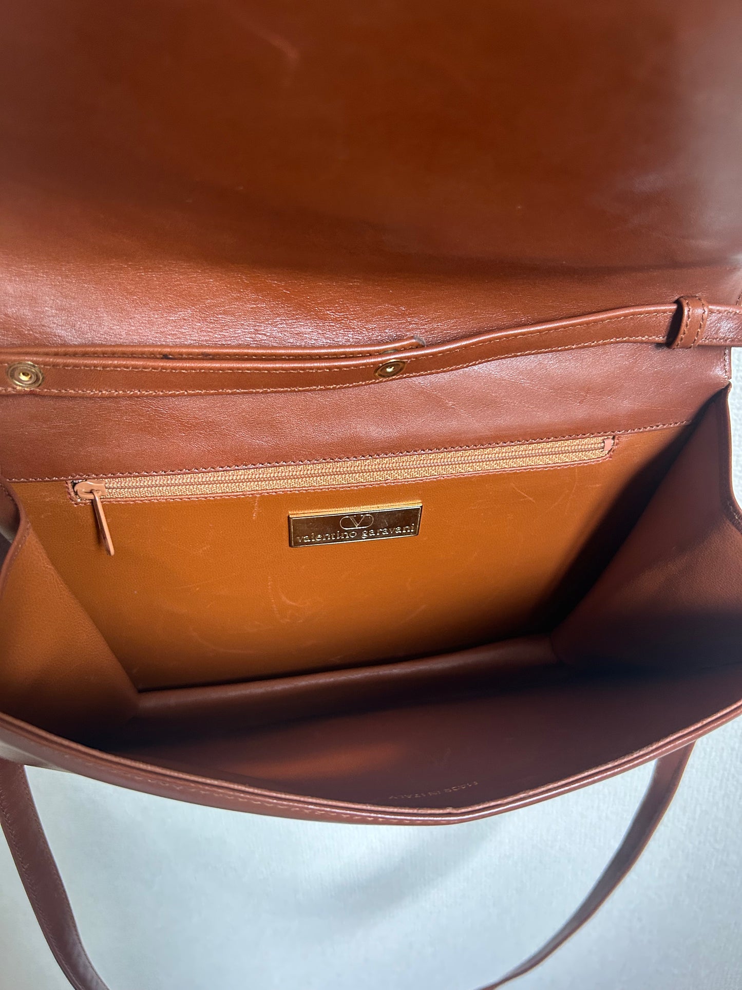 Valentino Garavani Cognac Brown Geometric Flap Bag