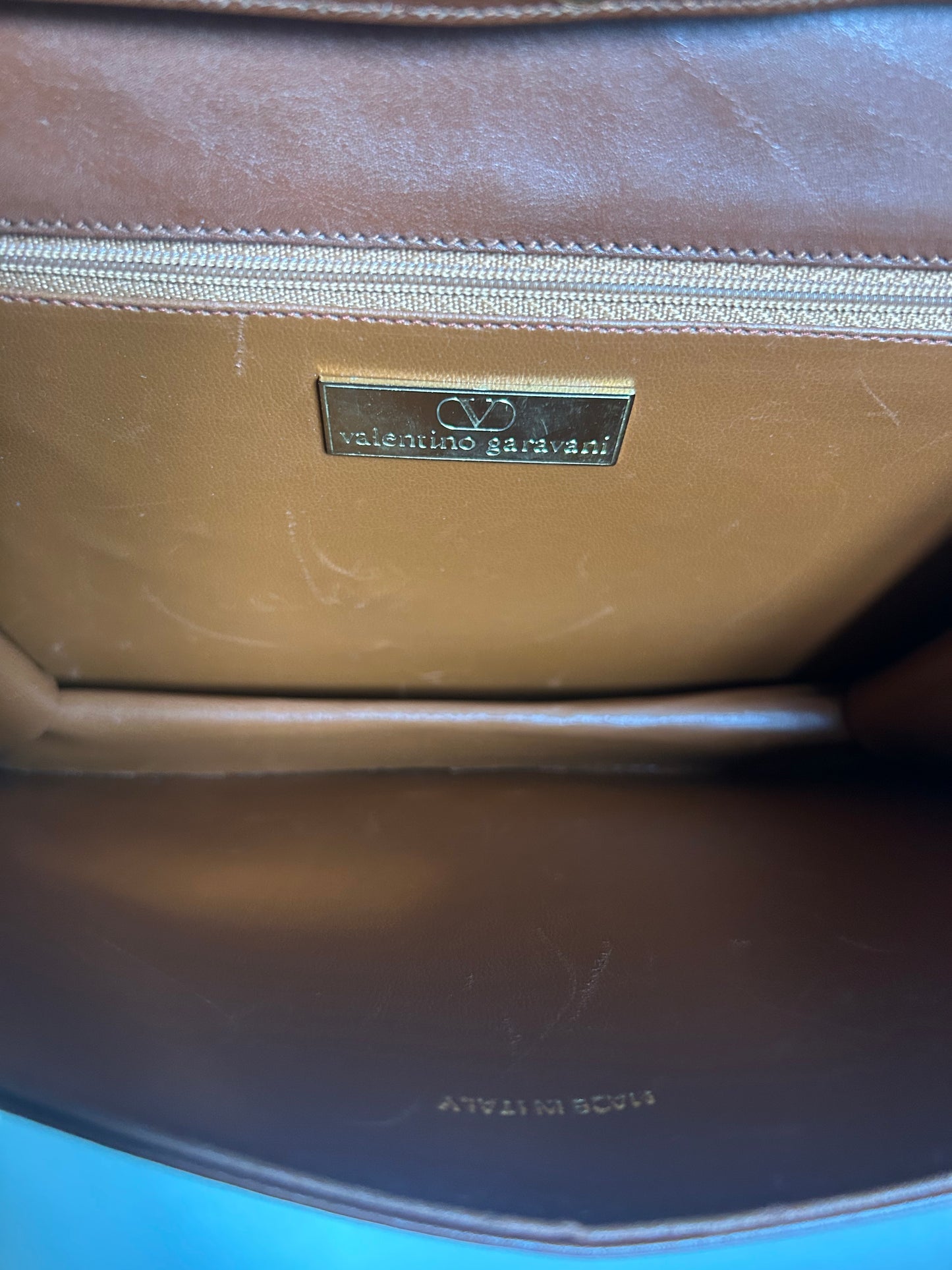 Valentino Garavani Cognac Brown Geometric Flap Bag