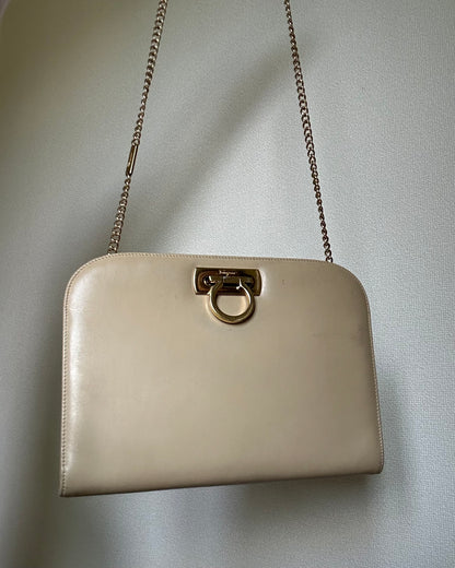 Salvatore Ferragamo Half Moon Cream Shoulder Bag